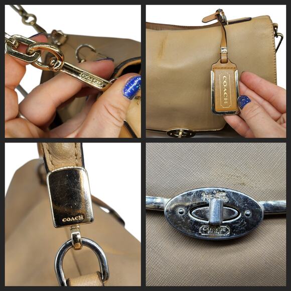 Coach Purse Handbag Leather Colorblock Tan Nude Briefcase Crossbody Flap Top - Picture 6 of 15